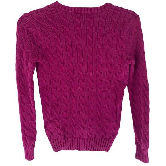 POLO RALPH LAUREN SPORT VNECK LONG SLEEVE CABLE KNOT DEEP FUCHSIA WOMENS SMALL - Picture 3 of 9